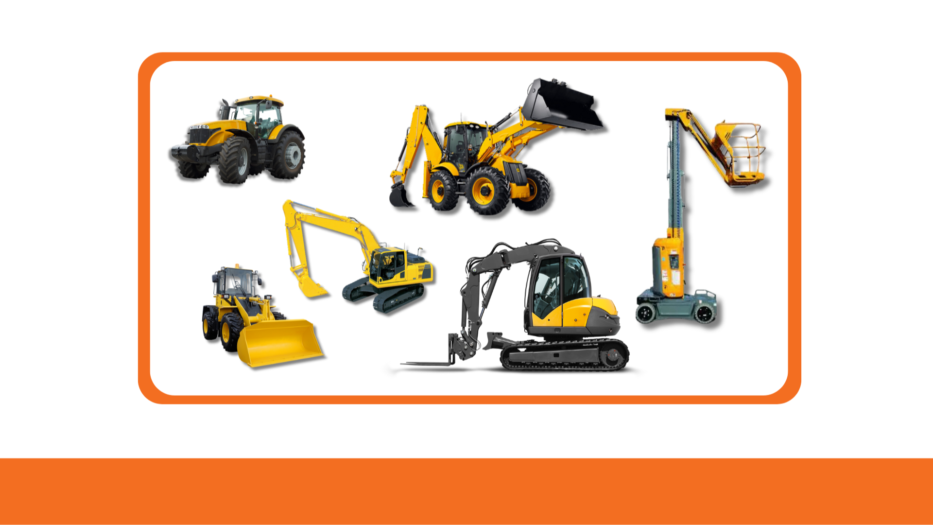 Set of construction machines, representing equipment management, asset monitoring and field operations
