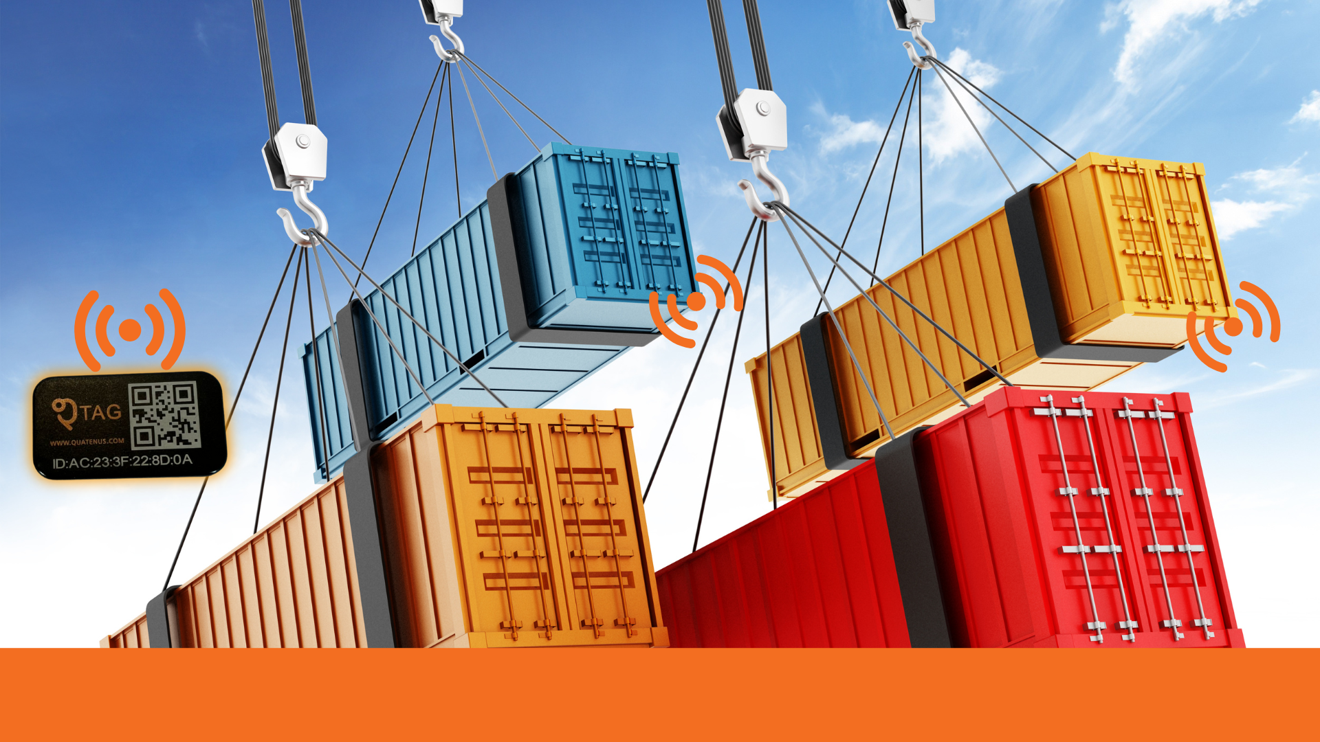 Cargo containers with RFID tags, representing goods tracking and logistics asset management
